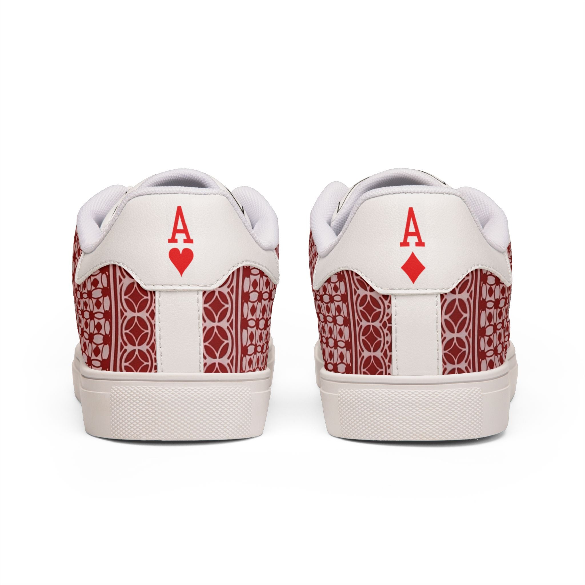 Pocket Aces Men's Low-Top Leather Sneakers (Red/White)