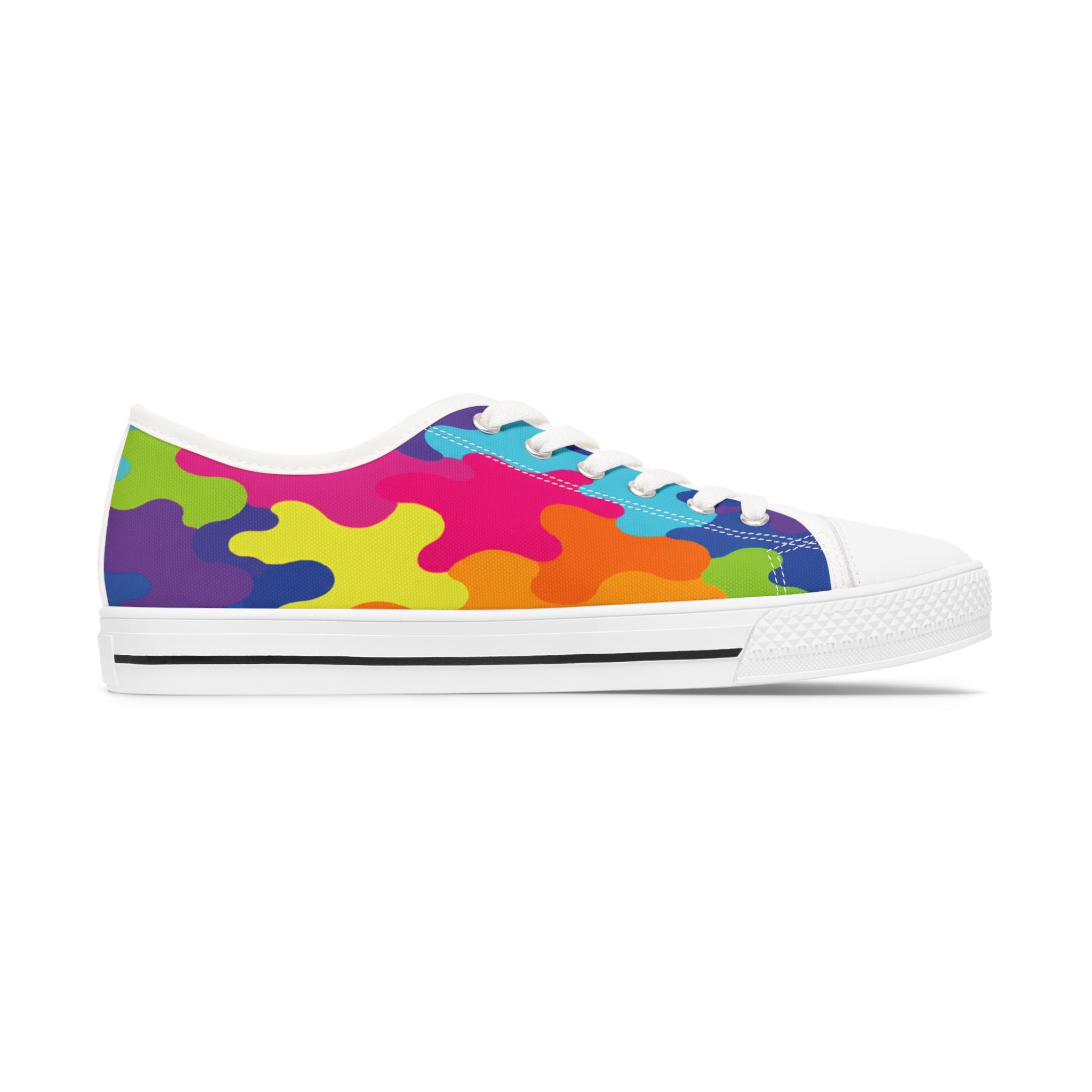 Colorful Rainbow Camouflage Women's Low Top Sneakers — Vibrant Casual Canvas Shoes