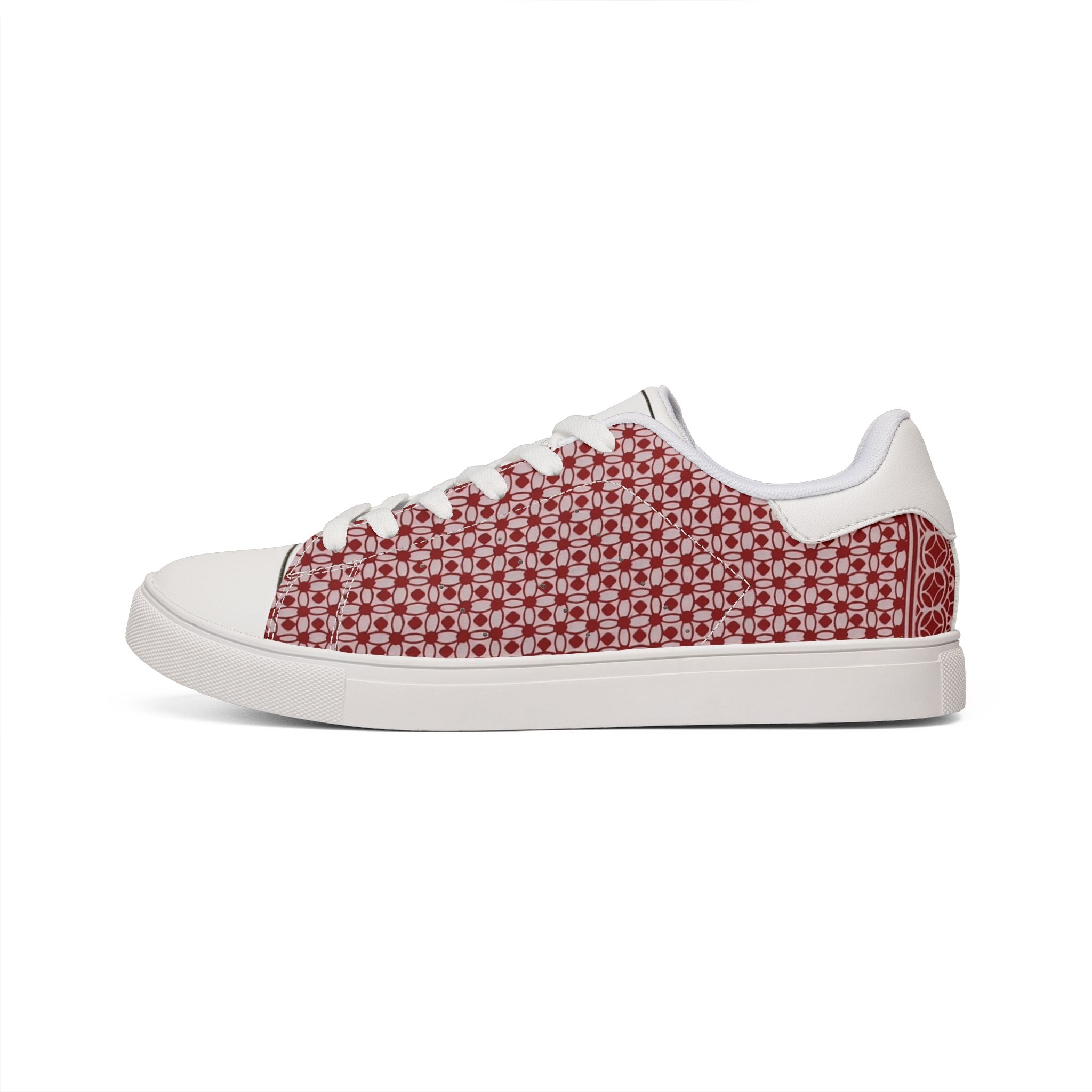 Pocket Aces Men's Low-Top Leather Sneakers (Red/White)