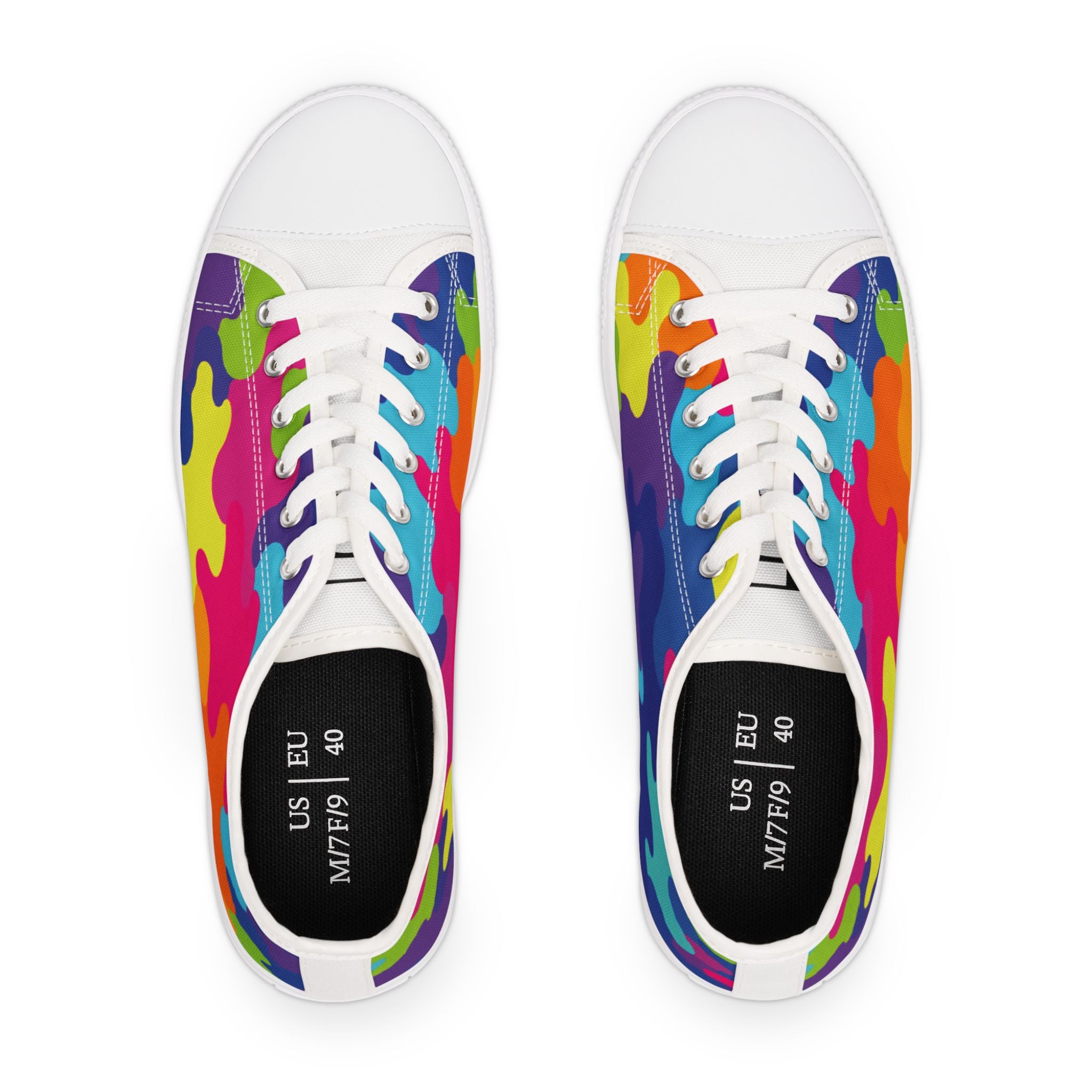 Colorful Rainbow Camouflage Women's Low Top Sneakers — Vibrant Casual Canvas Shoes