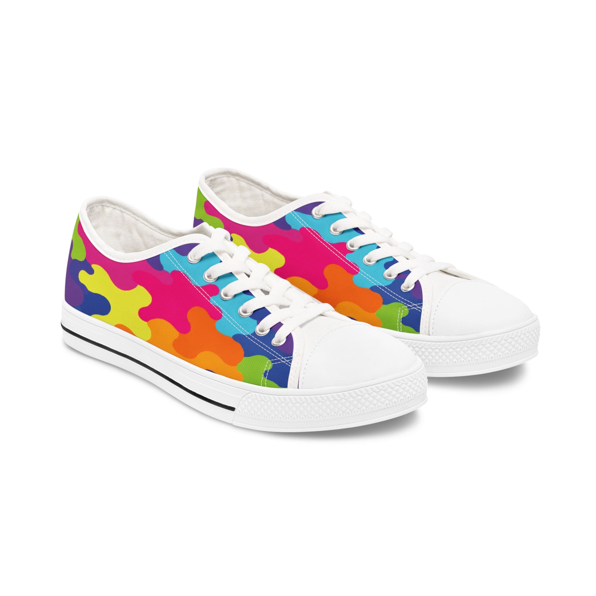 Colorful Rainbow Camouflage Women's Low Top Sneakers — Vibrant Casual Canvas Shoes