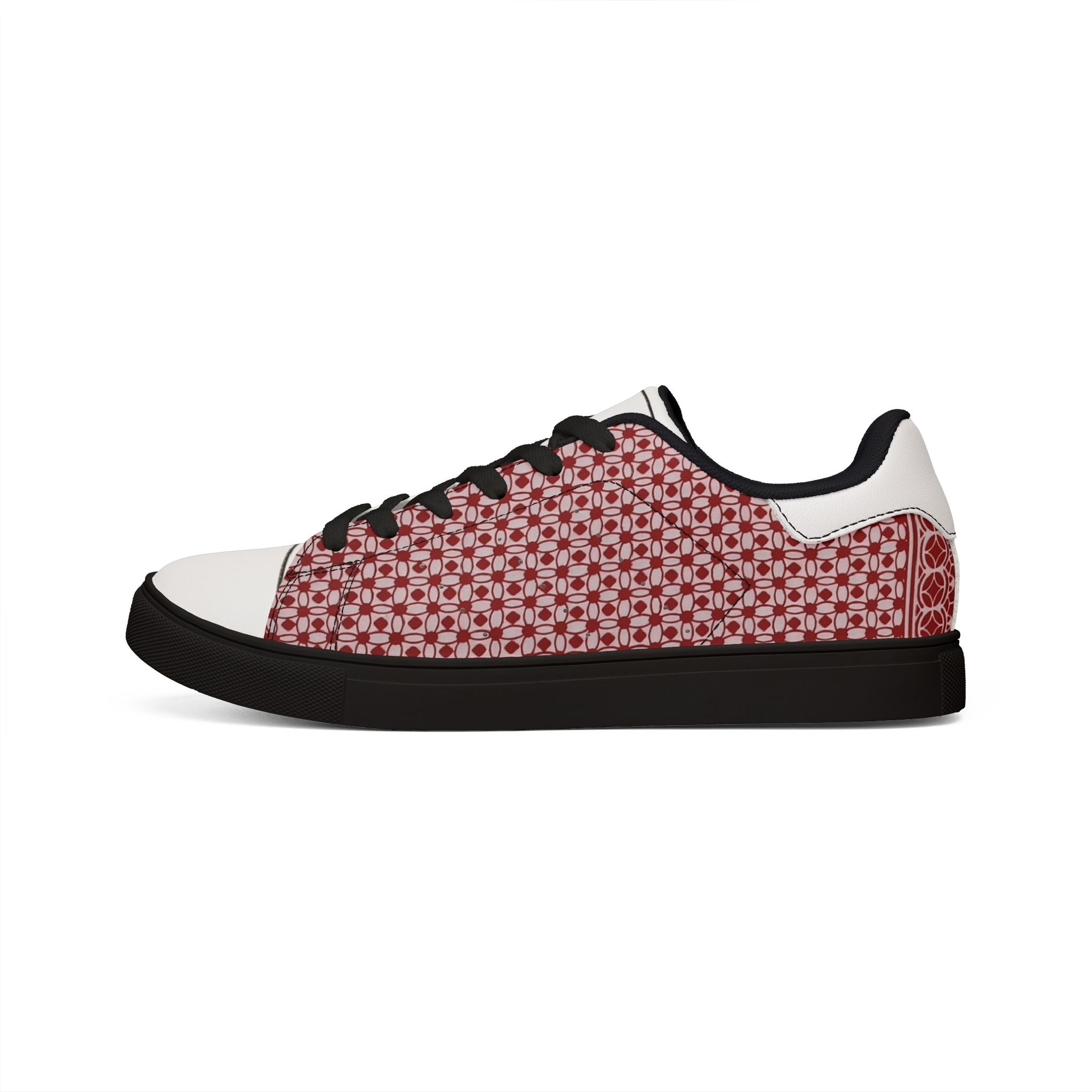 Pocket Aces Men's Low-Top Leather Sneakers (Red/Black)