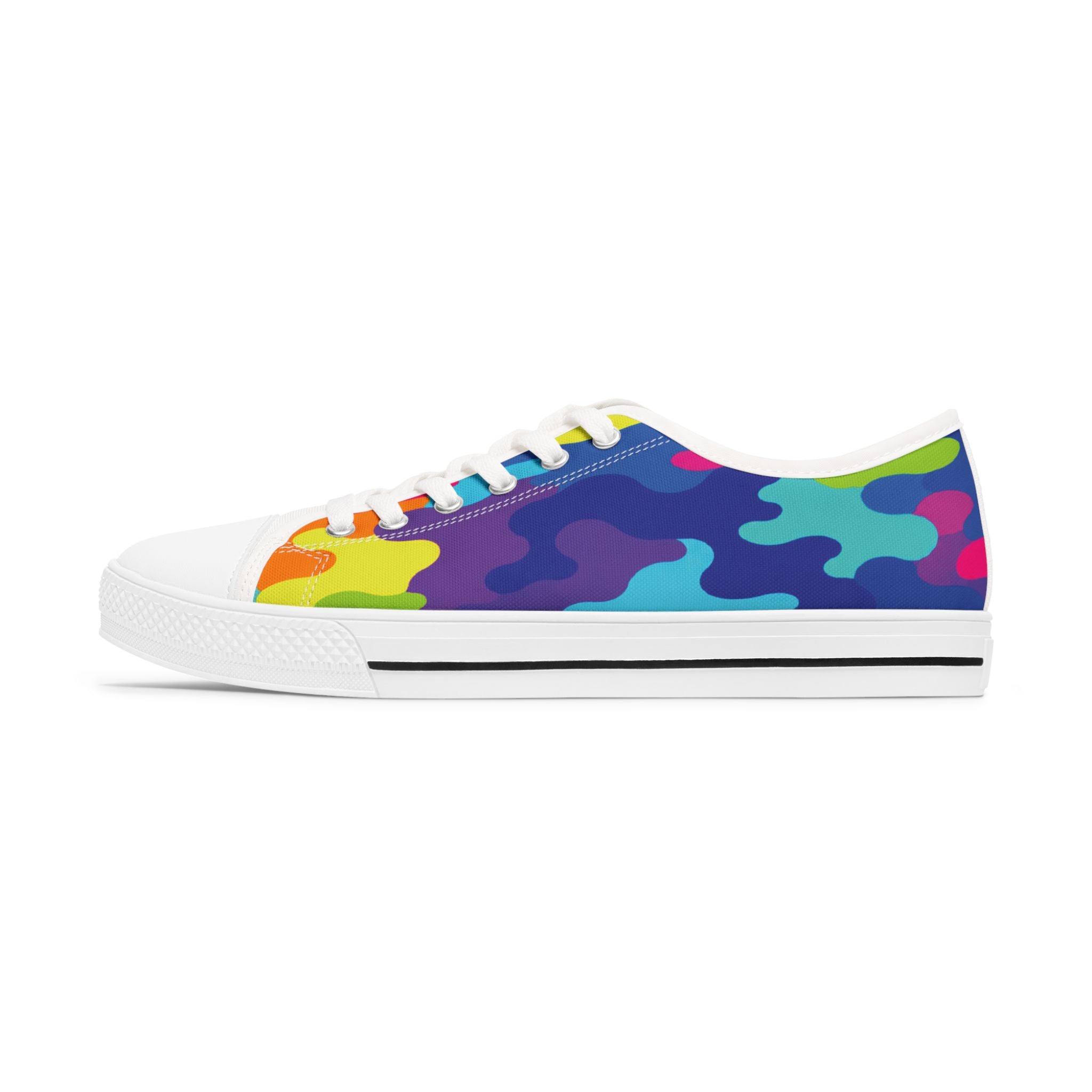 Colorful Rainbow Camouflage Women's Low Top Sneakers — Vibrant Casual Canvas Shoes