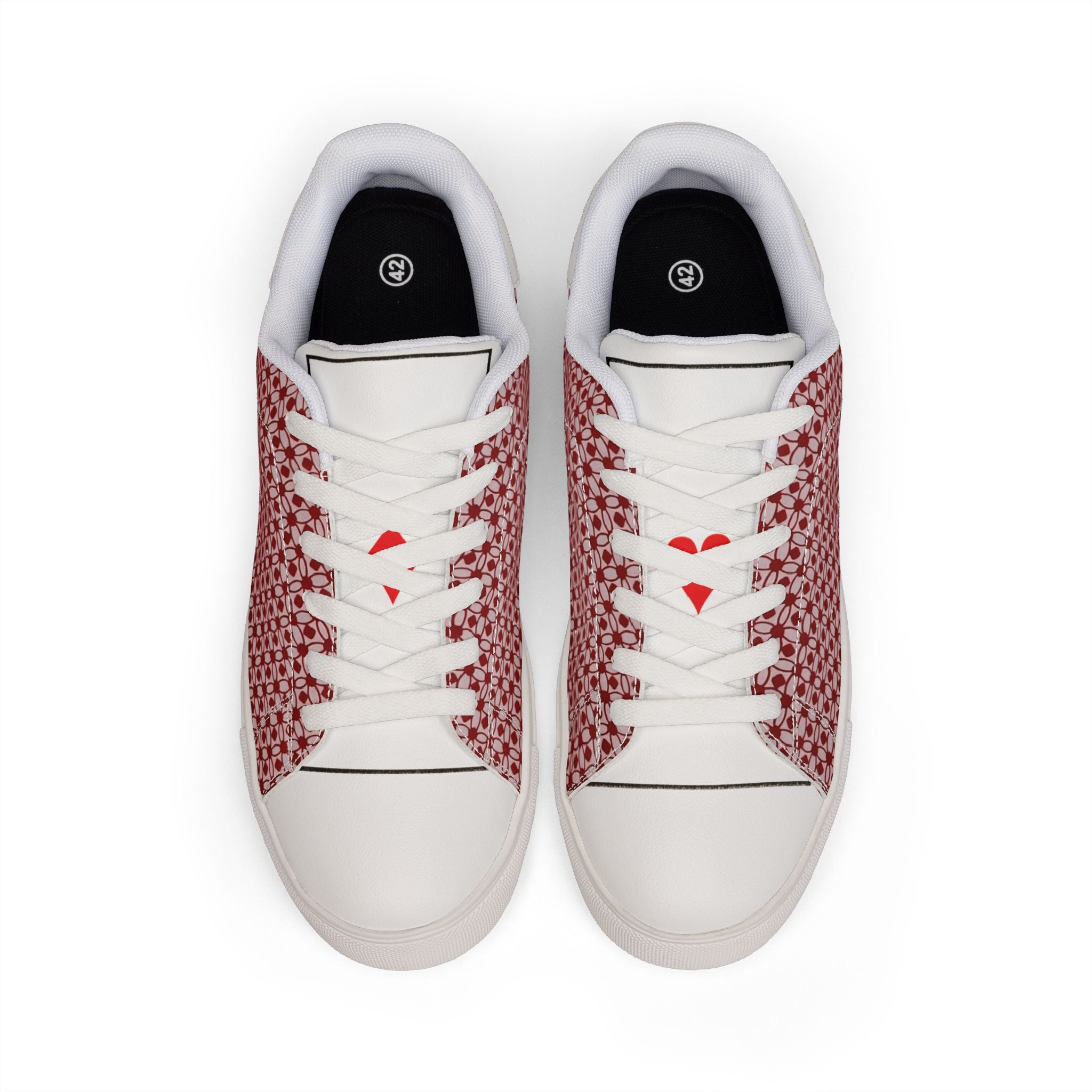 Pocket Aces Men's Low-Top Leather Sneakers (Red/White)