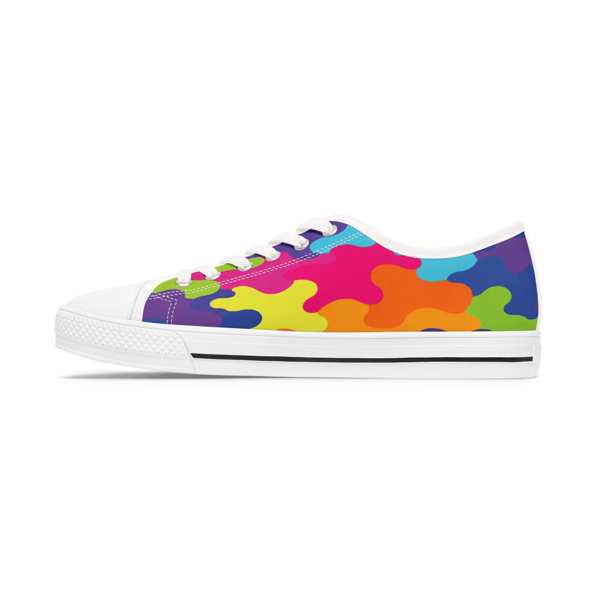 Colorful Rainbow Camouflage Women's Low Top Sneakers — Vibrant Casual Canvas Shoes
