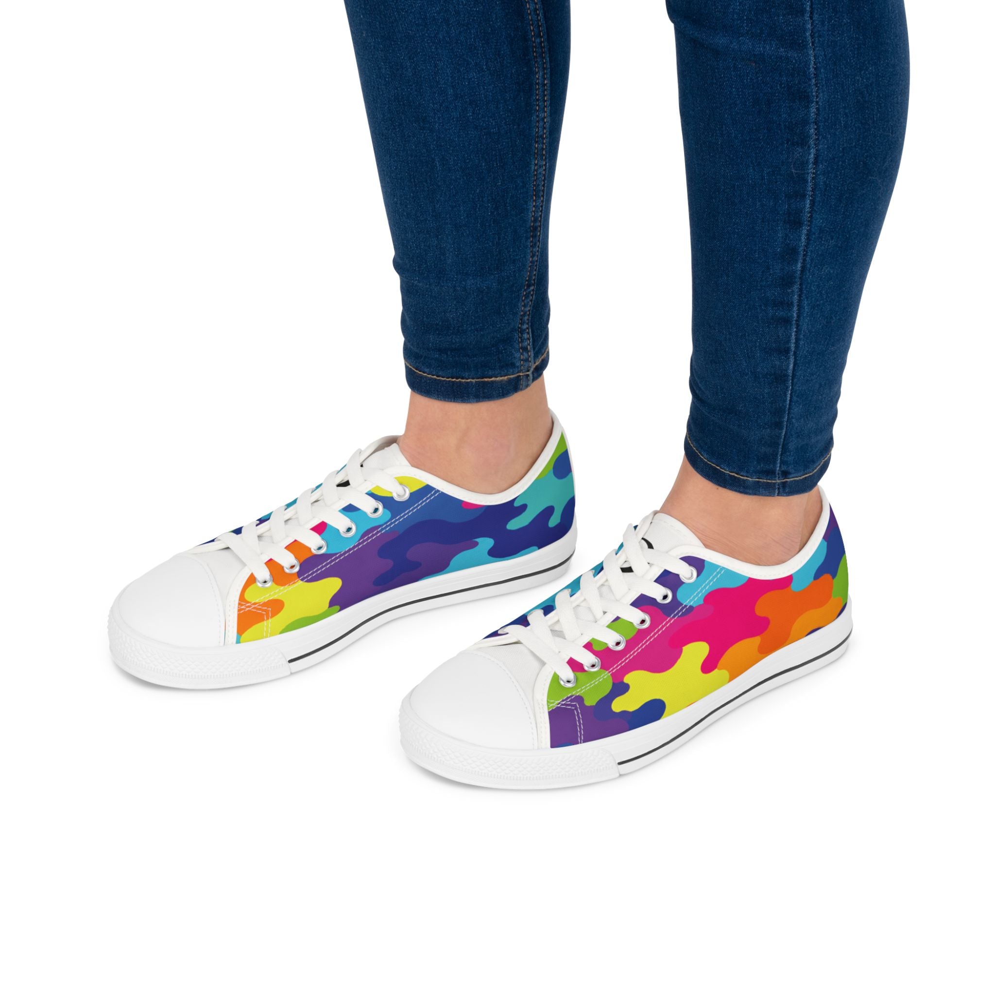 Colorful Rainbow Camouflage Women's Low Top Sneakers — Vibrant Casual Canvas Shoes