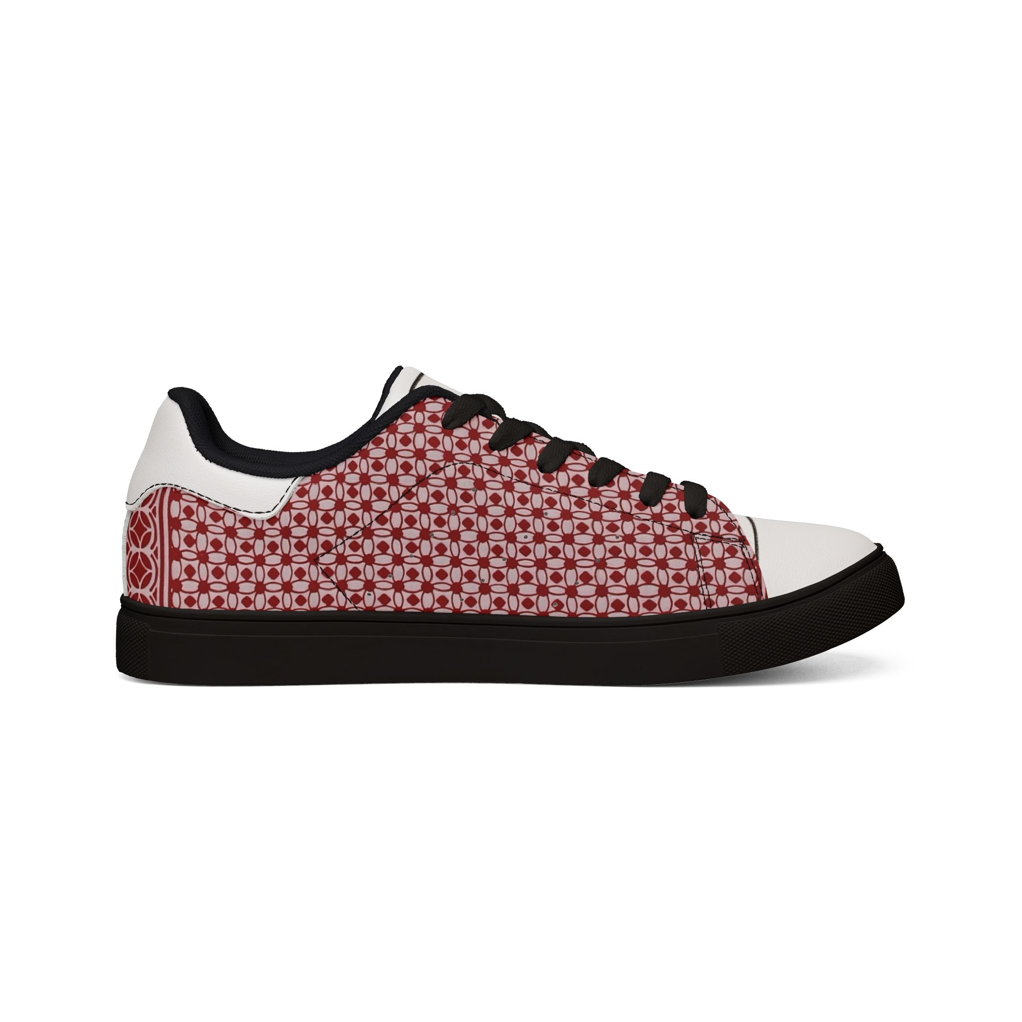 Pocket Aces Men's Low-Top Leather Sneakers (Red/Black)