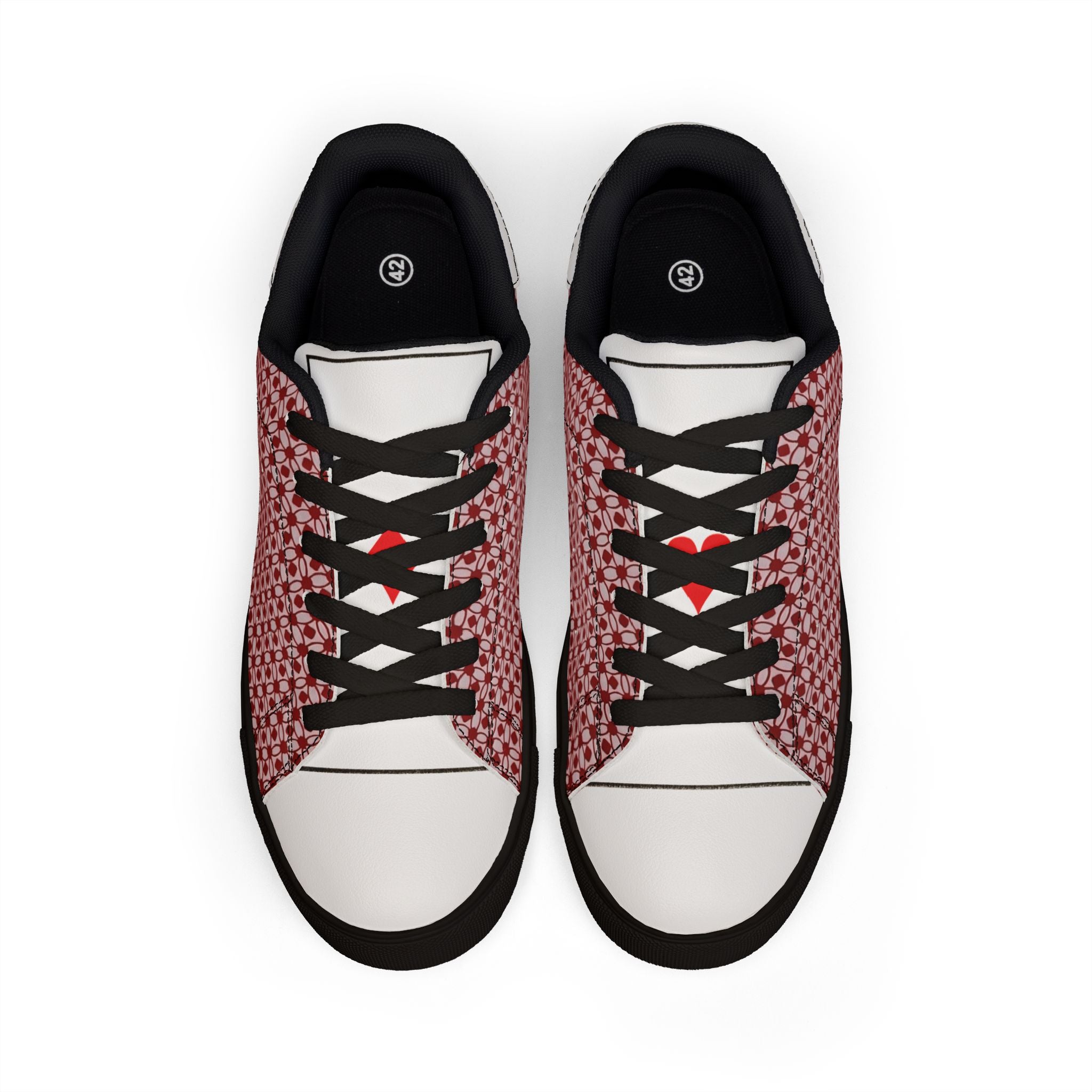 Pocket Aces Men's Low-Top Leather Sneakers (Red/Black)