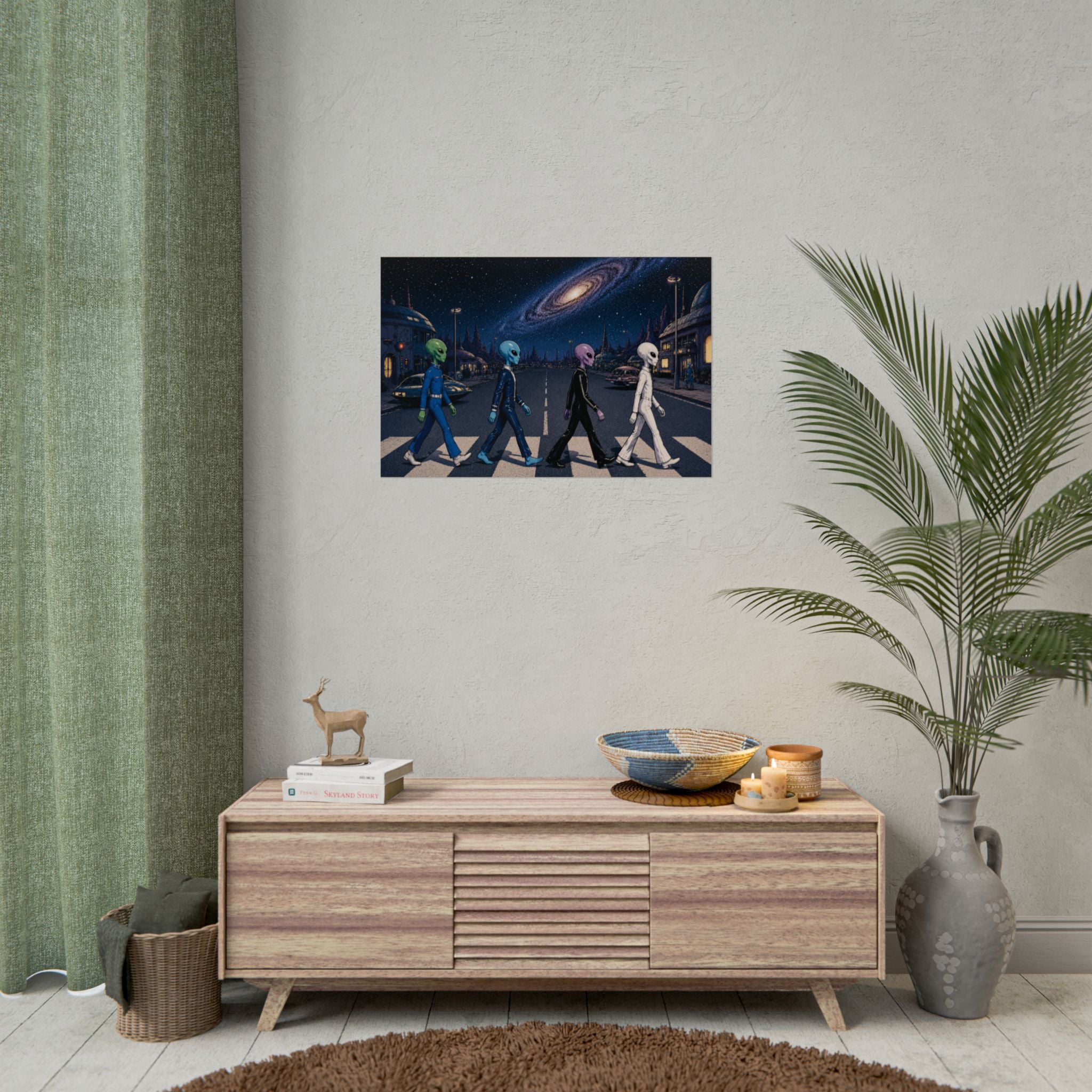 Galactic Road Poster – Retro Spacewalk Rolled Art Print