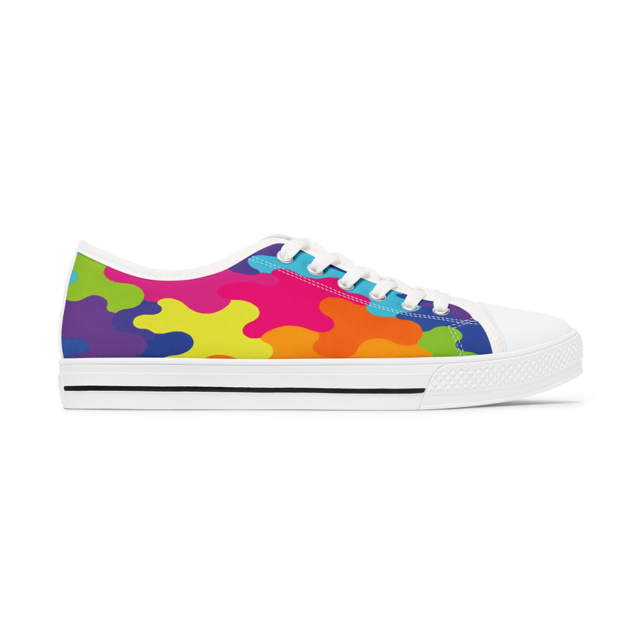 Colorful Rainbow Camouflage Women's Low Top Sneakers — Vibrant Casual Canvas Shoes