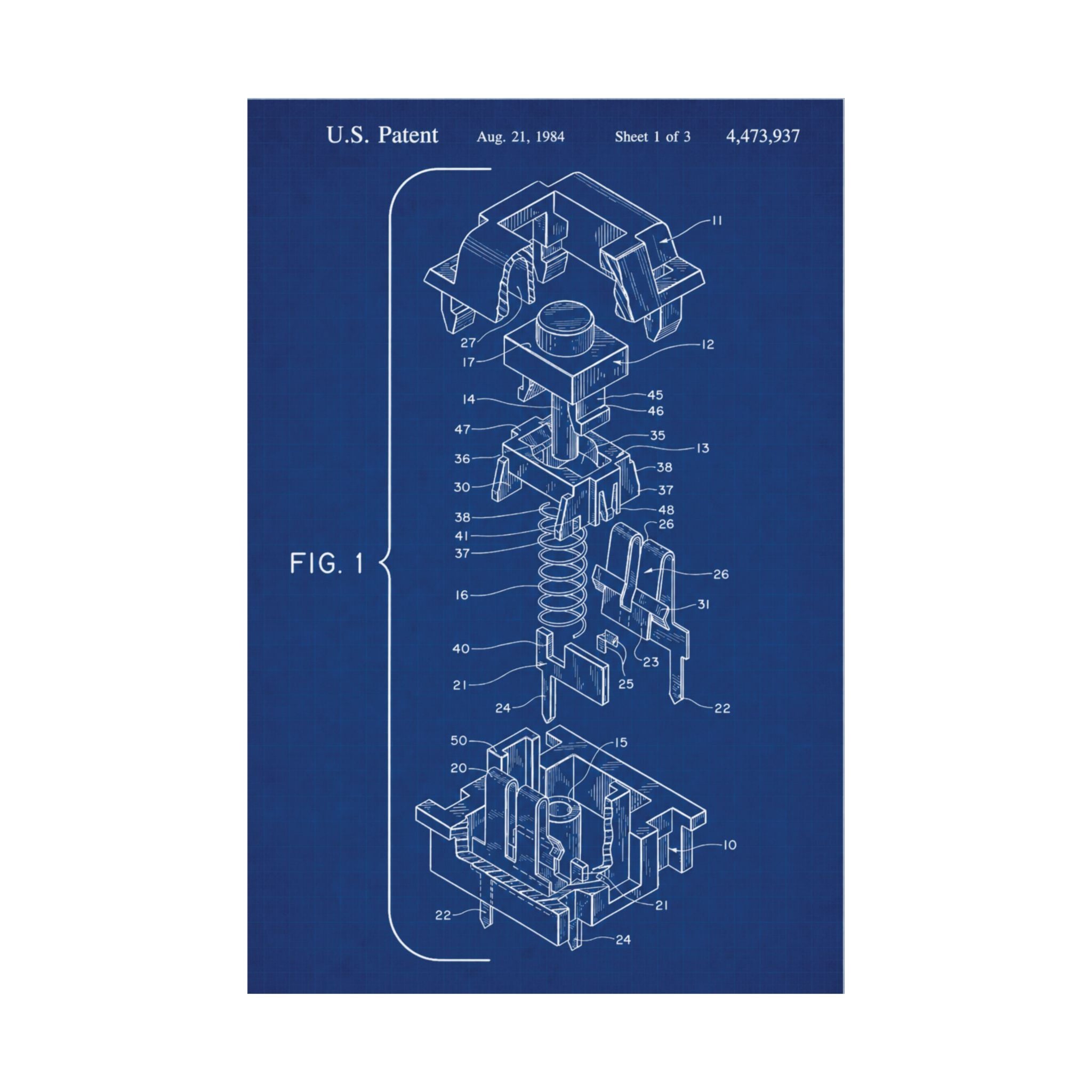 Mechanical Keyboard Switch Blueprint Poster – Vintage Patent Wall Art