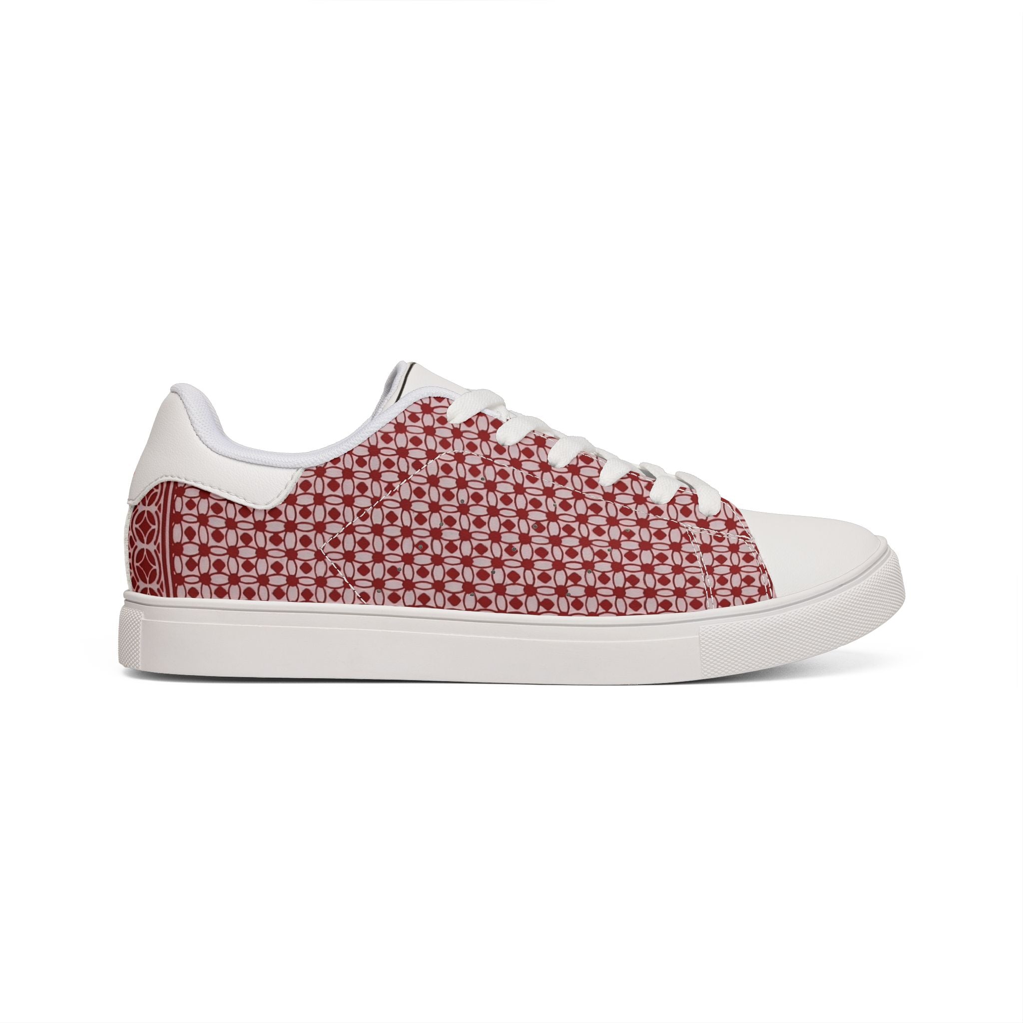 Pocket Aces Men's Low-Top Leather Sneakers (Red/White)