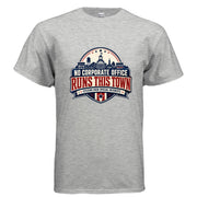 No Corporate Office Runs This Town patriotic graphic t-shirt design with small town courthouse, stars, and Citizens Over Special Interests text.