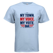 My Town My Voice My Vote patriotic voting t-shirt design with ballot box and stars